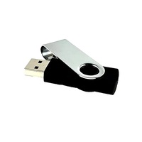 Memorie USB 16GB personalizabila, fara logo, flash drive / stick USB estelle ®, corp negru, carcasa metalica argintie pivotanta, capacitate 16 GB