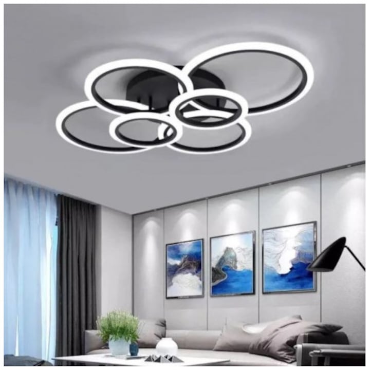 Lustra LED dimabila cu telecomanda si aplicatie, 3 tipuri lumina, Neagra 132W ZenLED