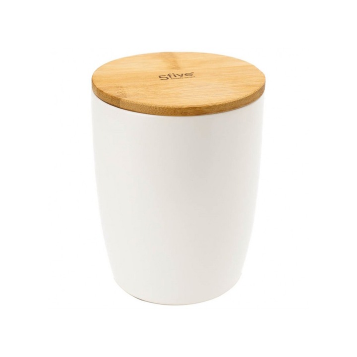 Контейнер, 5five Simply Smart, керамичен/бамбуков, 1,5 л, бял