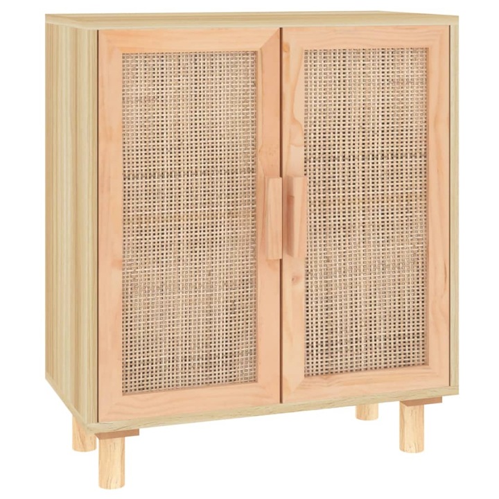 vidaXL barna tömör fenyő/természetes rattan tálalószekrény 60x30x70cm 10.25 kg