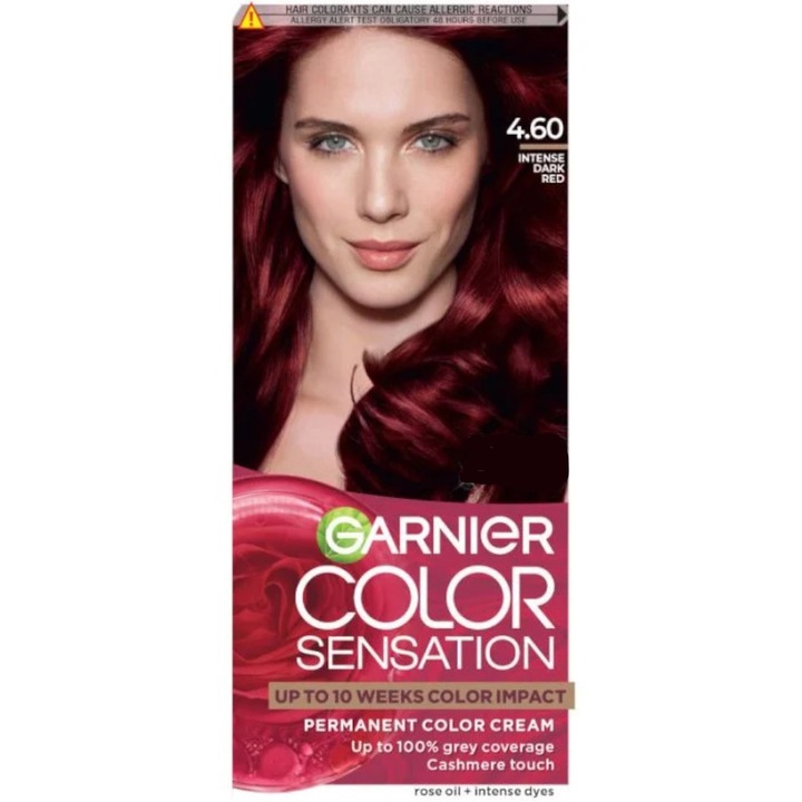 Set Vopsea de Par Permanenta cu Amoniac Garnier Color Sensation 4.6 Rosu Inchis Intens, 3 Cutii x 110 ml