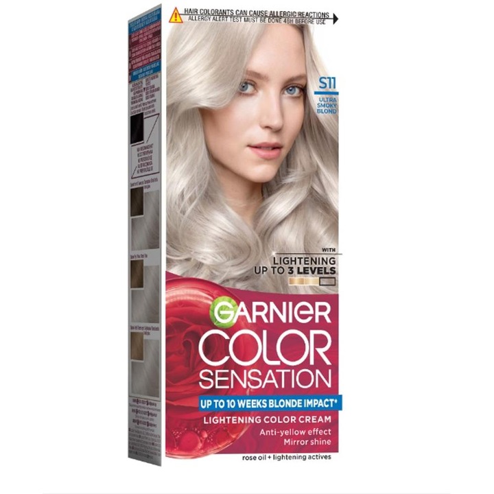 Set Vopsea de Par Permanenta cu Amoniac Garnier Color Sensation S11 Ultra Smoky Blond, 3 Cutii x 110 ml