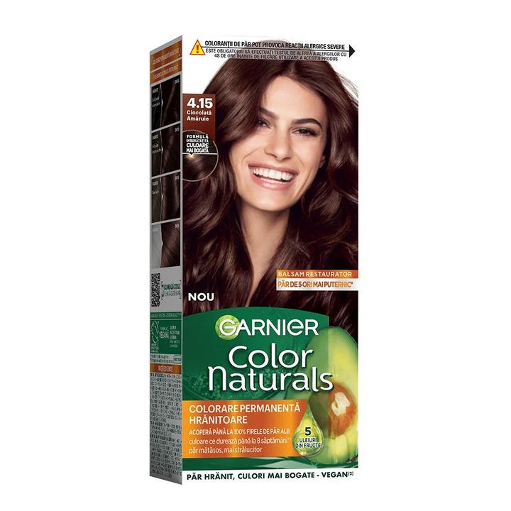 Set Vopsea de Par Permanenta cu Amoniac Garnier Color Naturals 4.15 Ciocolata Amaruie, 3 Cutii x 110 ml