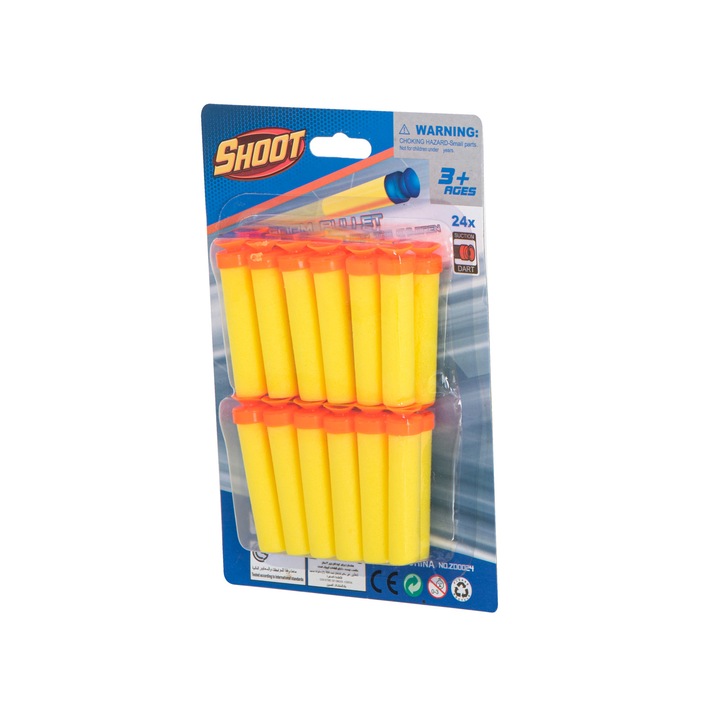 Set 24 gloante pentru pistoale Nerf, lungime 6,5 cm, iMK® galbene cu ventuze