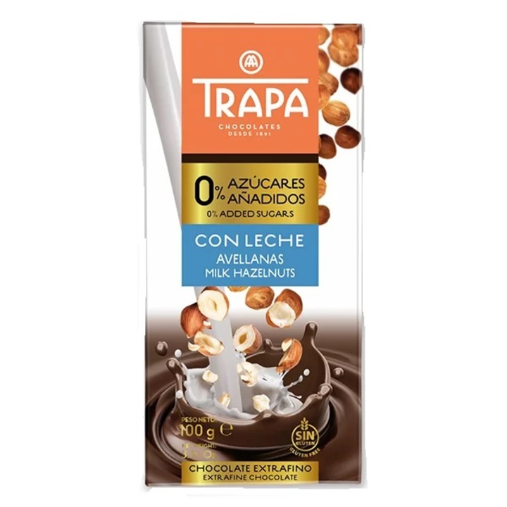 Шоколад Trapa, без захар, с лешник, млечен, 100 гр