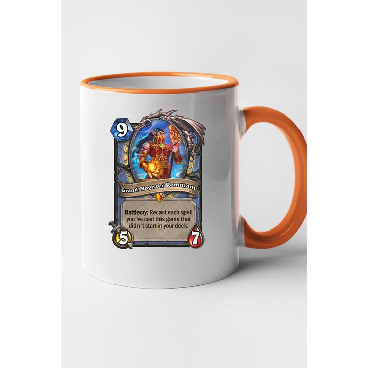 Cana personalizata cu imprimeu HearthStone - Grand Magister Rommath, Ceramica, 330 ml, Maner si interior Portocaliu