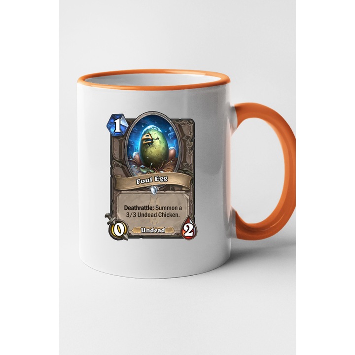 Cana personalizata cu imprimeu HearthStone - Foul Egg, Ceramica, 330 ml, Maner si interior Portocaliu