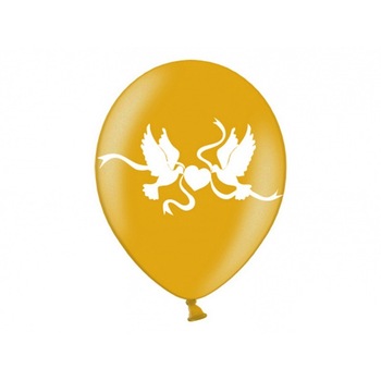Baloane imprimate cu porumbei albi, Auriu, 30cm, 5 buc Baloane imprimate cu porumbei albi, Auriu, 30cm, 5 buc