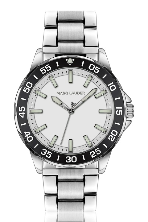 Marc Lauder, Кварцов часовник с лого на циферблата, Сребрист, Черен