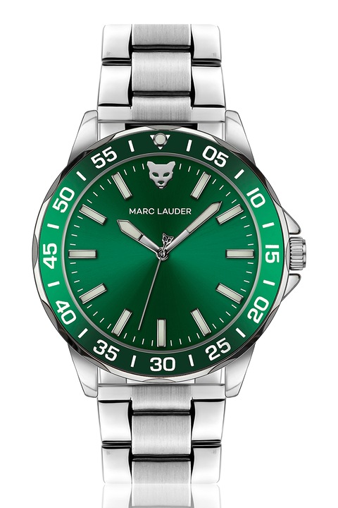 Marc Lauder, Кварцов часовник с контрастен циферблат, Сребрист, Зелен