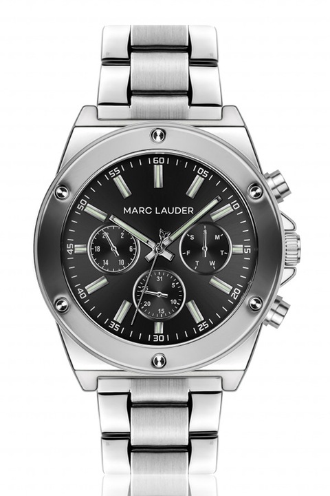 Marc Lauder, Ceas quartz cu bratara din otel inoxidabil, Argintiu, Negru
