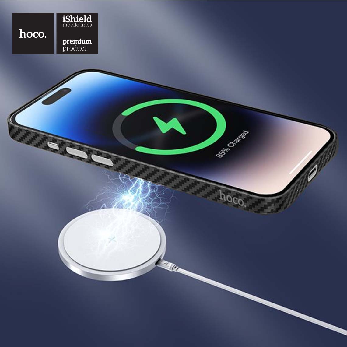 Husa Premium Hoco Carbon pentru iPhone 14 Pro, UltraThin compatibila cu incarcarea MagSafe, Kevlar Design, Negru