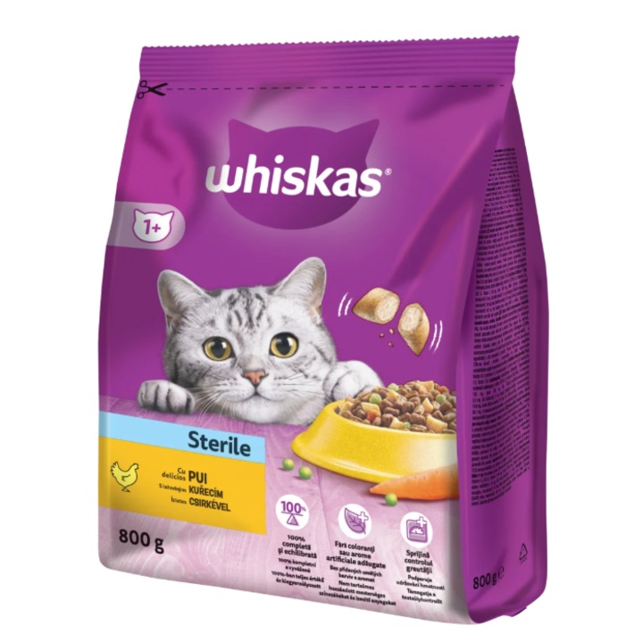 Hrana uscata pentru pisici sterilizate adulte Whiskas, Pui, 800g