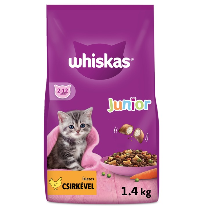 Whiskas Junior teljes értékű szárazeledel kölyökmacskáknak csirkével, 1,4 kg