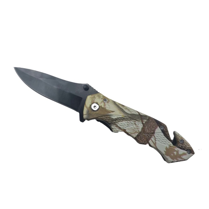 Briceag, Deschidere manuala, Model Camuflaj, Sistem Prindere Curea, Sistem Taiere Centura, Lama Otel, 19 cm, Dalimag
