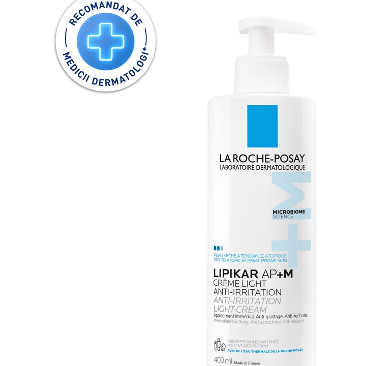 Crema Light Lipikar La Roche-Posay AP+M balsam cu tripla actiune cu textura lejera, calmeaza imediat, pentru toate tipurile de piele, 400 ml