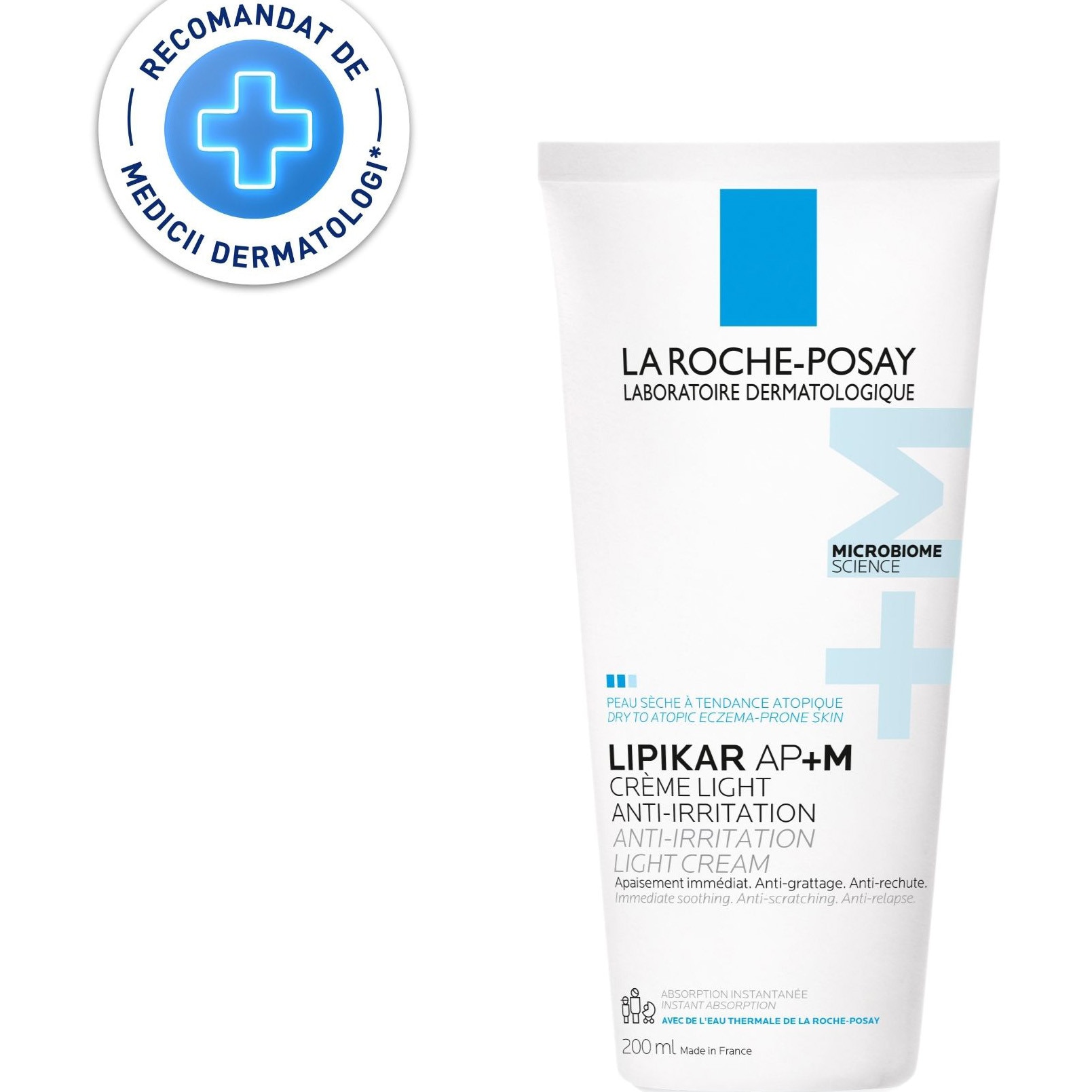 Crema Light Lipikar La Roche-Posay AP+M balsam cu tripla actiune cu textura lejera, calmeaza imediat, pentru toate tipurile de piele, 200 ml