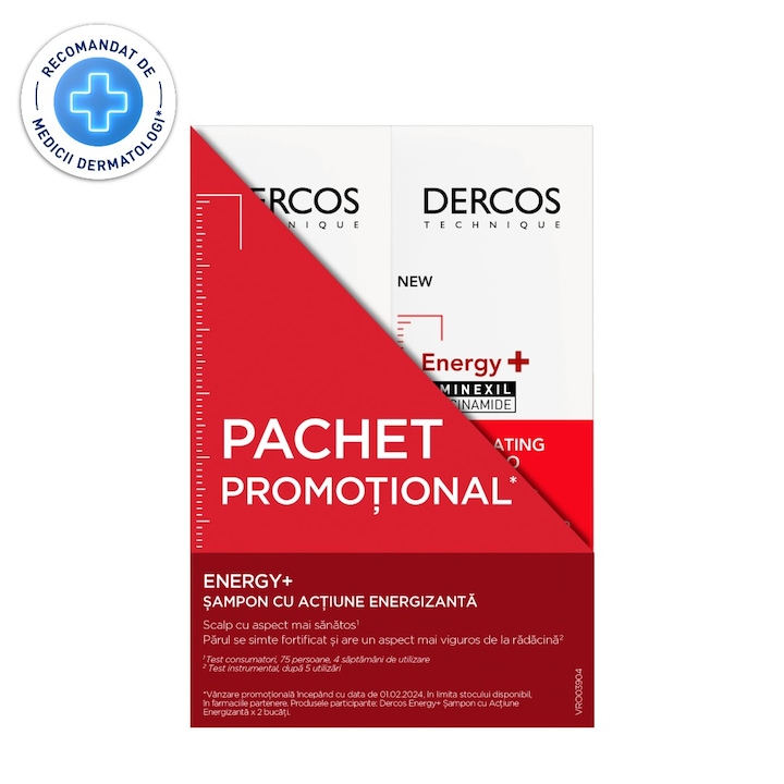 Pachet: 2 x Sampon anti-matreata Vichy Dercos Energizant, 200 ml