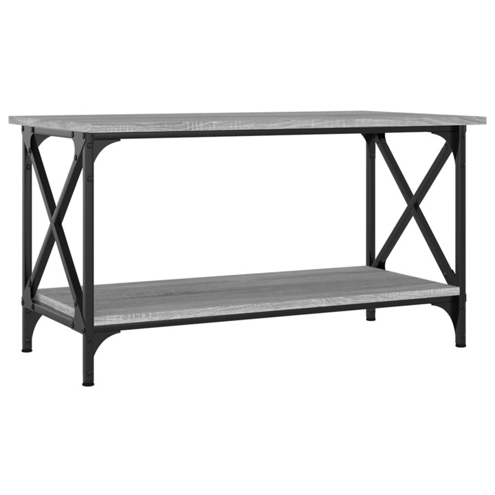 Masuta cafea vidaXL, gri sonoma, 80x45x45 cm, lemn prelucrat si fier, 10.2 kg