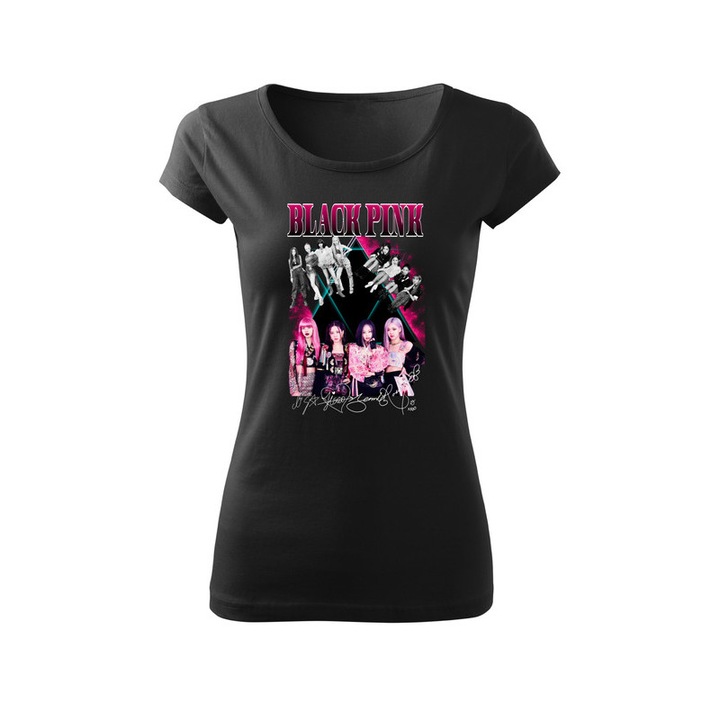 Tricou personalizat cu imprimeu Black Pink In Your Area, Pentru Femei, Bumbac, Negru, XS