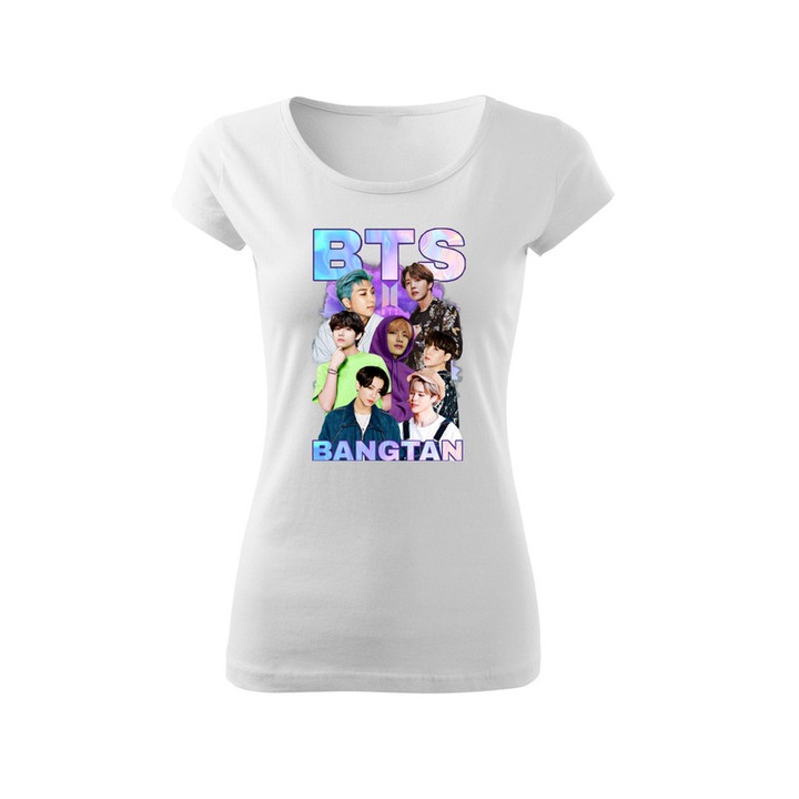 Tricou personalizat cu imprimeu BTS, Pentru Femei, Bumbac, Alb, XS