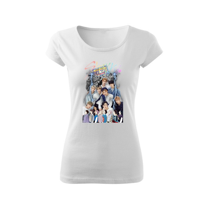 Tricou personalizat cu imprimeu Stray Kids, Pentru Femei, Bumbac, Alb, XS