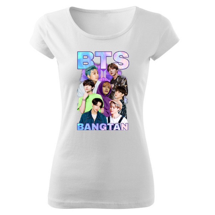 Tricou personalizat cu imprimeu BTS, Pentru Femei, Bumbac, Alb, 2XL