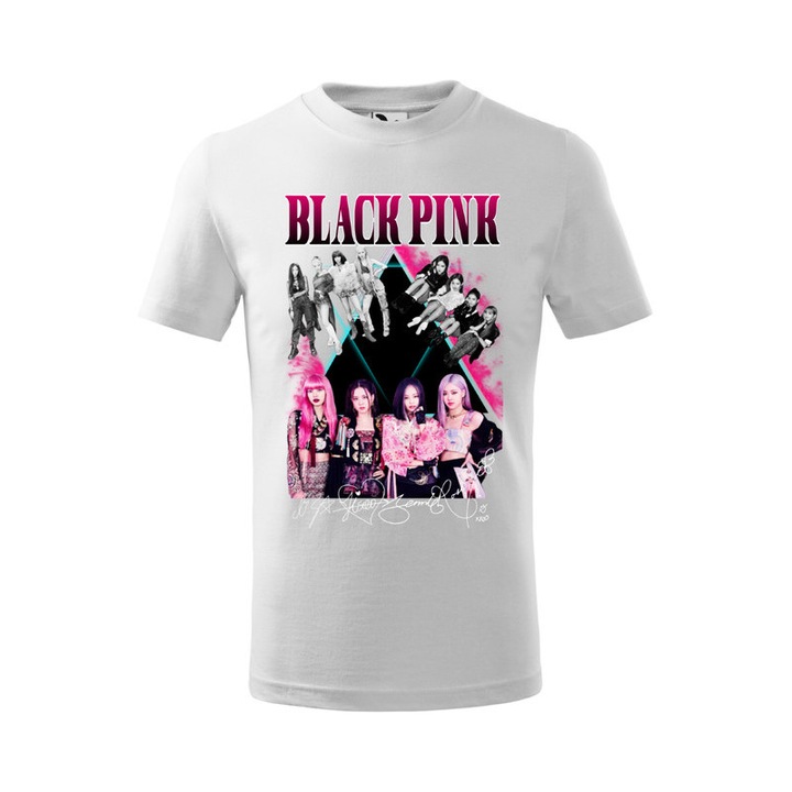 Tricou personalizat cu imprimeu Black Pink In Your Area, Pentru Copii, Bumbac, Alb, 10 ani, 146 cm