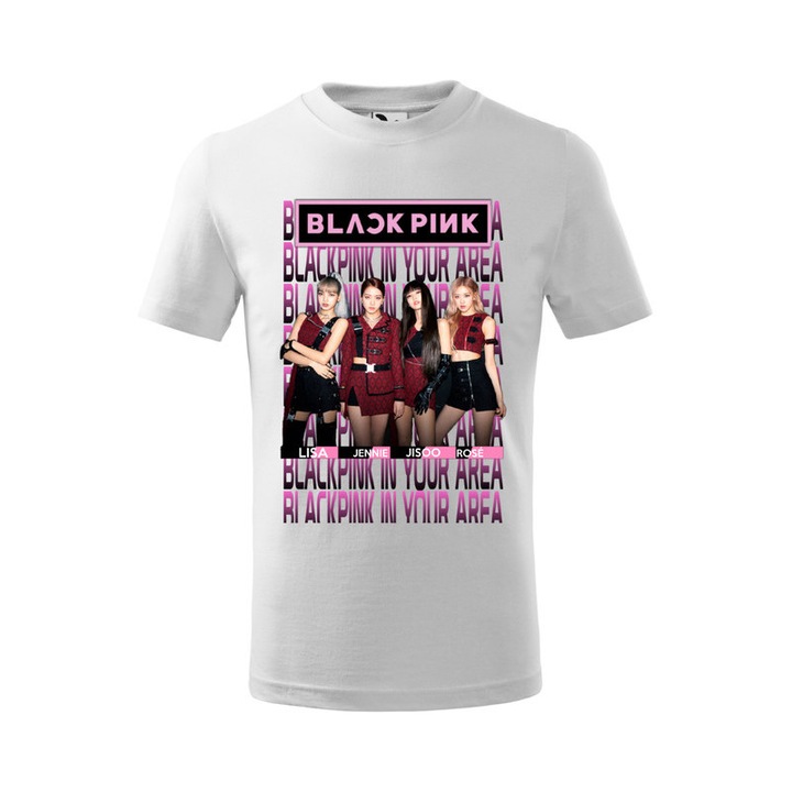 Tricou personalizat cu imprimeu Black Pink Ice Cream, Pentru Copii, Bumbac, Alb, 10 ani, 146 cm