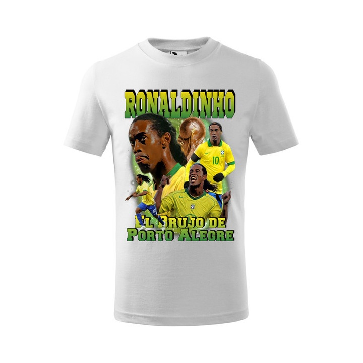 Tricou personalizat cu imprimeu Ronaldinho, Pentru Copii, Bumbac, Alb, 10 ani, 146 cm