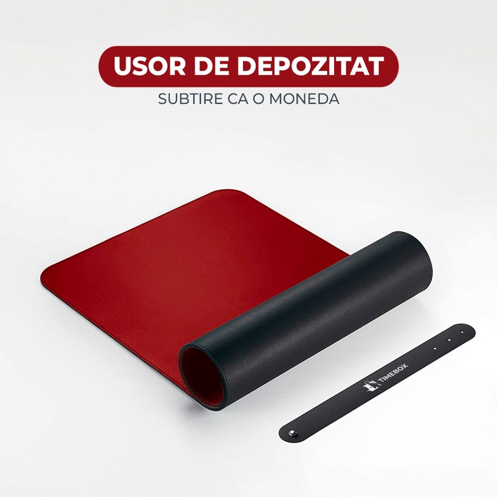 Mousepad gaming XXL cu doua fete din piele pu, impermeabil, pentru protectie birou, Negru/Rosu 90x45