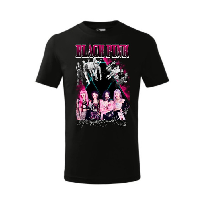 Tricou personalizat cu imprimeu Black Pink In Your Area, Pentru Copii, Bumbac, Negru, 10 ani, 146 cm
