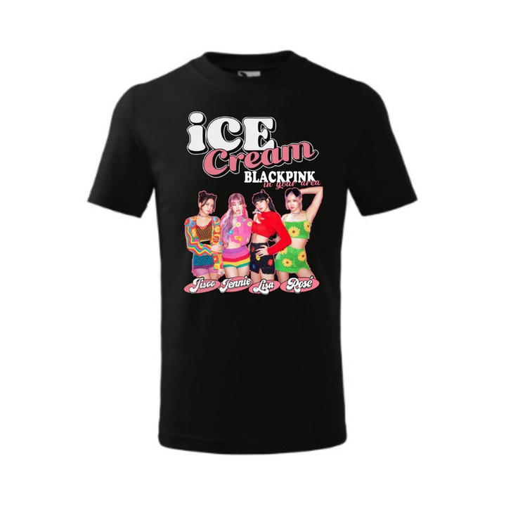 Tricou personalizat cu imprimeu Black Pink, Pentru Copii, Bumbac, Negru, 10 ani, 146 cm