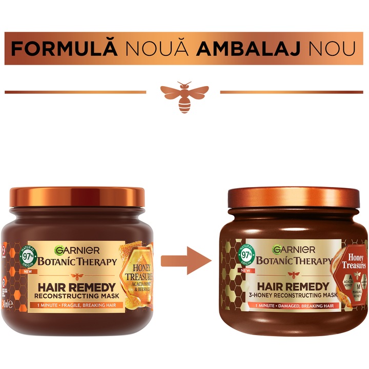 Masca de par Garnier Botanic Therapy Honey & Beeswax pentru par deteriorat cu tendinta de rupere, 340ml