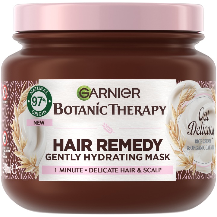 Masca de par Garnier Botanic Therapy Rice Cream & Organic Oat Milk pentru par si scalp sensibil, 340 ml