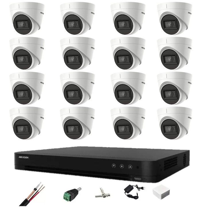 Kit de supraveghere Hikvision 16 camere 5MP ColorVu, Color noaptea 40m, DVR cu 16 canale 8MP