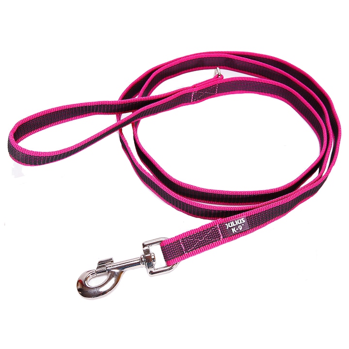 Lesa antiderapanta pentru caini Julius K9, cu maner, 14mm x 1.2m, max. 30 Kg, Roz