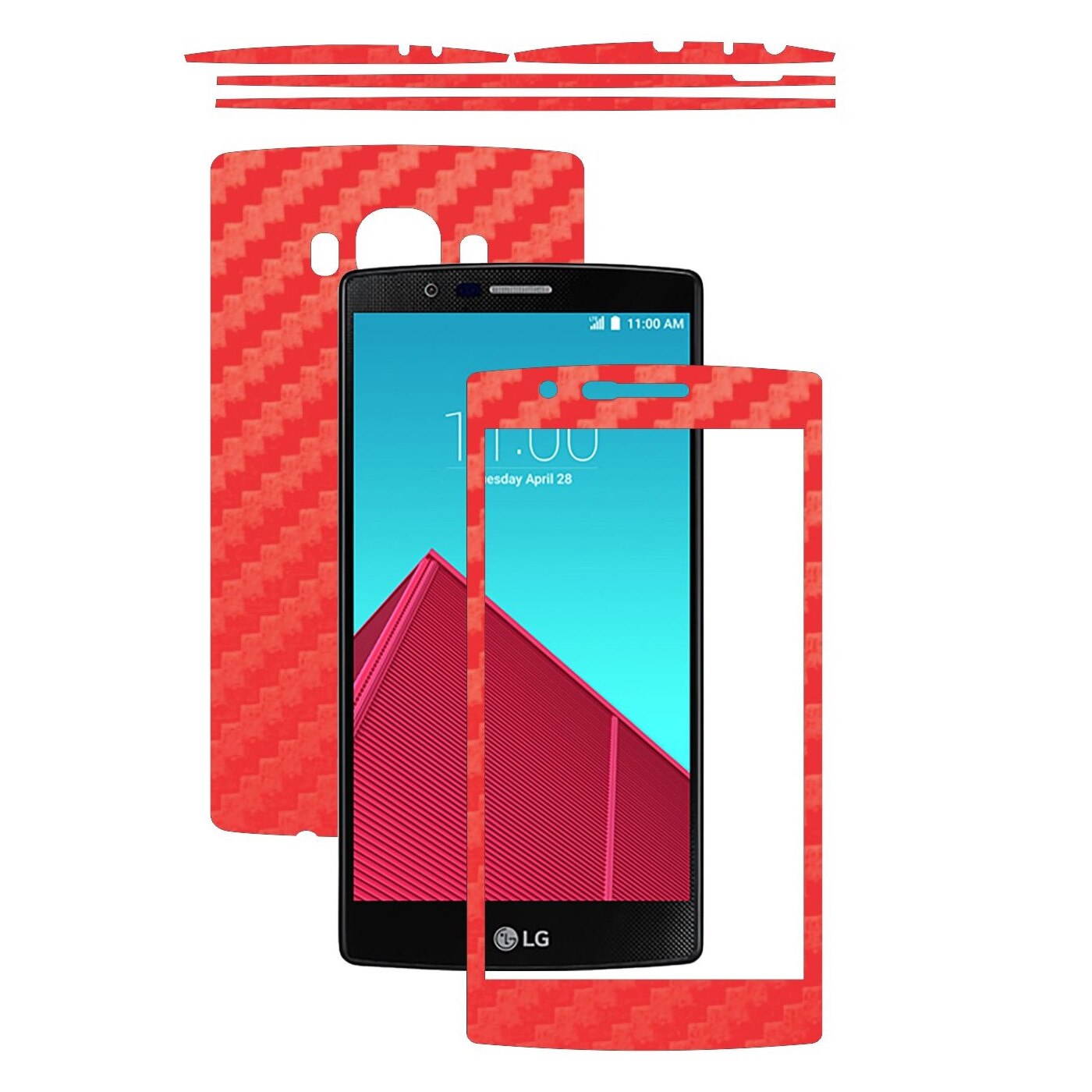 Folie de protectie Carbon Skinz, Husa de tip Skin Adeziv pentru Carcasa, Carbon Rosu dedicata LG G4