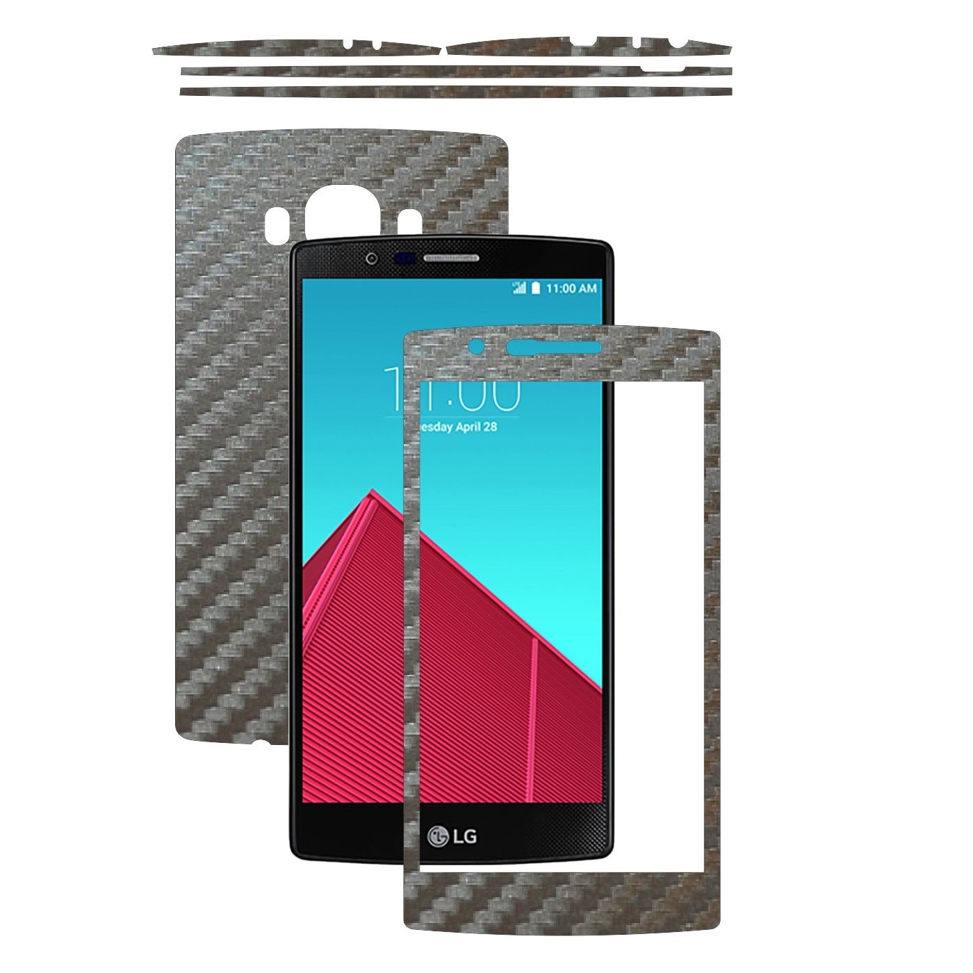 Folie de protectie Carbon Skinz, Husa de tip Skin Adeziv pentru Carcasa, Carbon Gri Argintiu dedicata LG G4