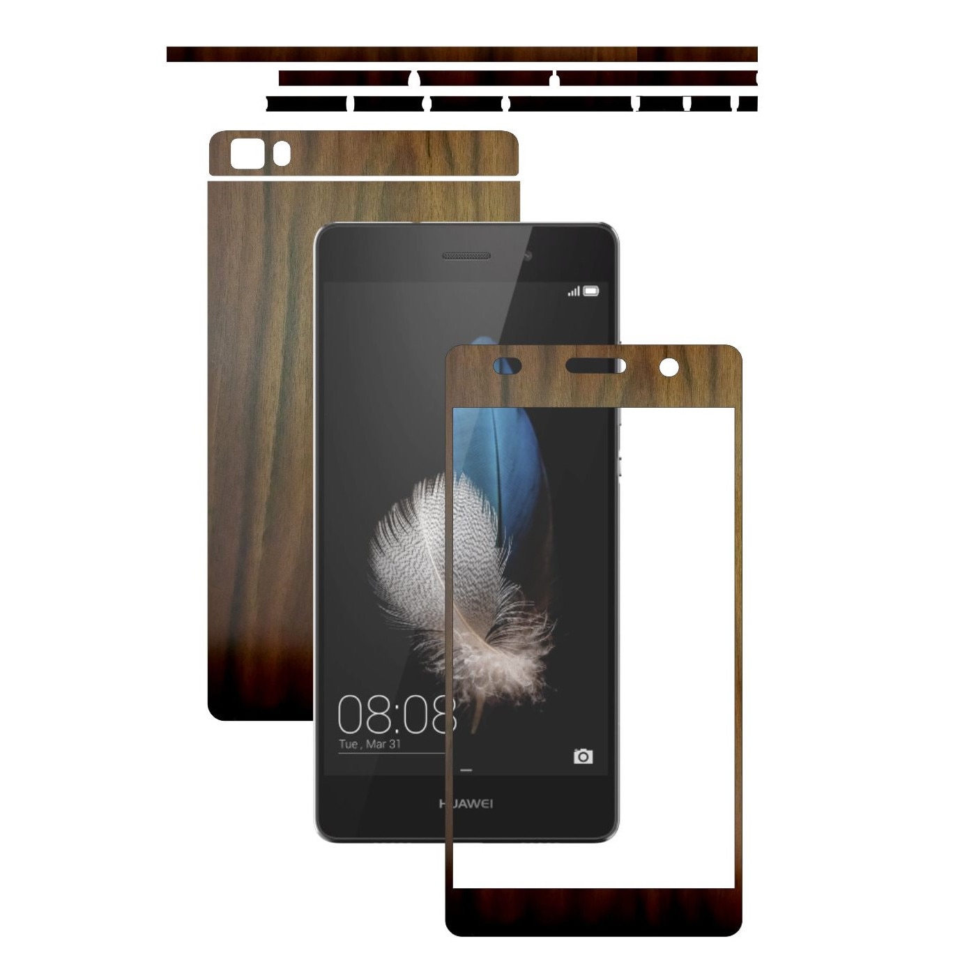Folie de protectie Carbon Skinz, Husa de tip Skin Adeziv pentru Carcasa, Lemn Nuc Inchis dedicata Huawei Ascend P8 Lite