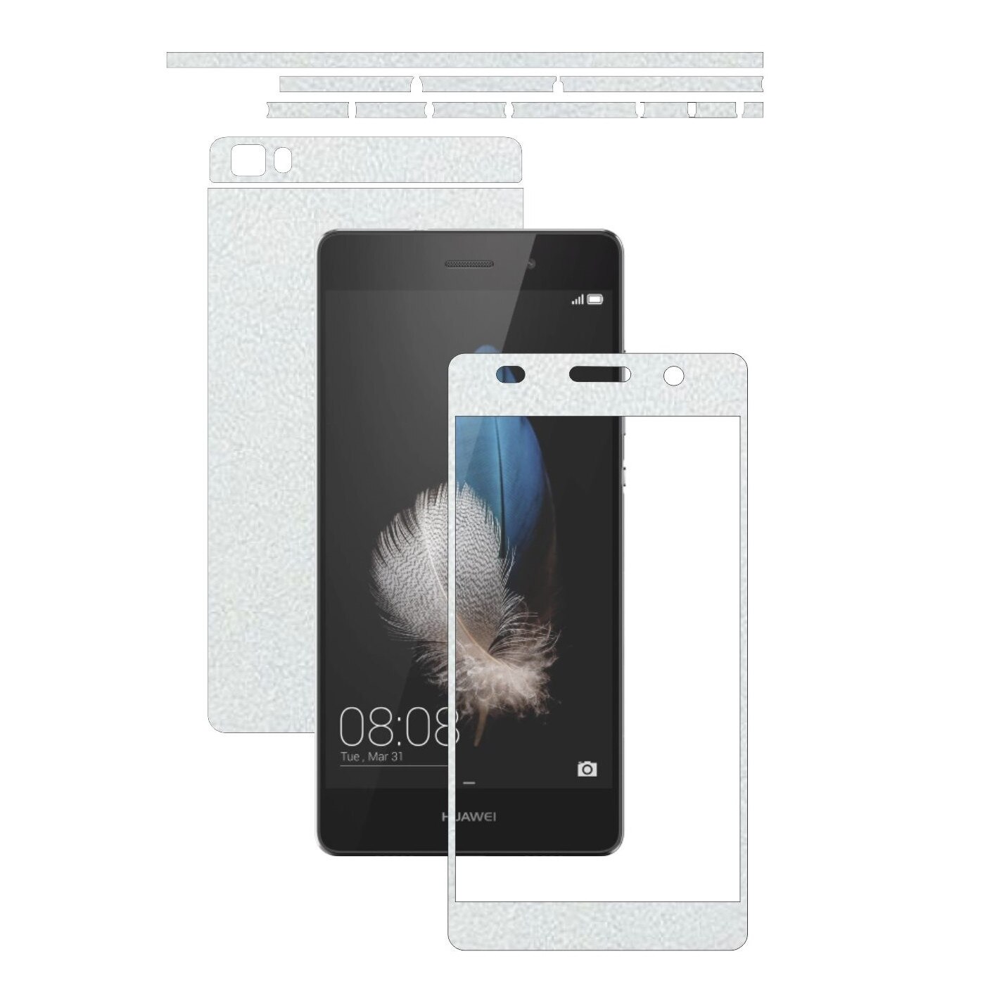 Folie de protectie Carbon Skinz, Husa de tip Skin Adeziv pentru Carcasa, Piele Alba dedicata Huawei Ascend P8 Lite