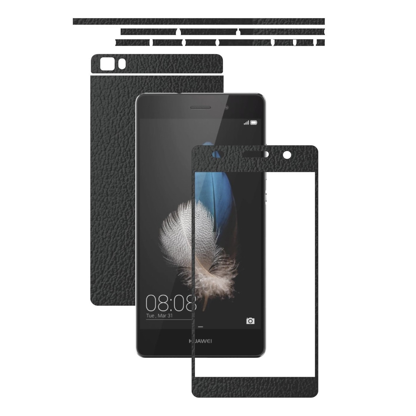 Folie de protectie Carbon Skinz, Husa de tip Skin Adeziv pentru Carcasa, Piele Neagra dedicata Huawei Ascend P8 Lite