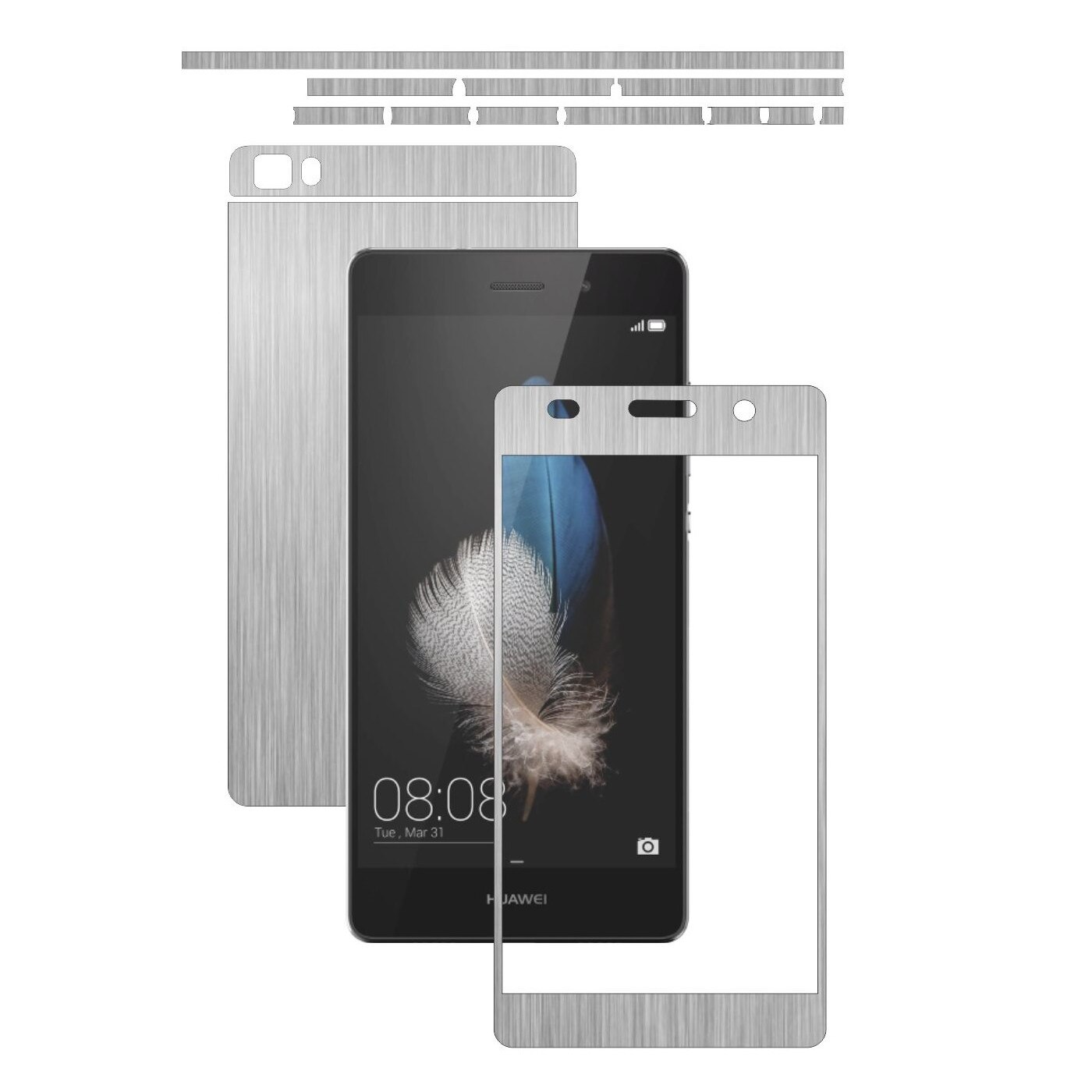 Folie de protectie Carbon Skinz, Husa de tip Skin Adeziv pentru Carcasa, Brushed Argintiu dedicata Huawei Ascend P8 Lite