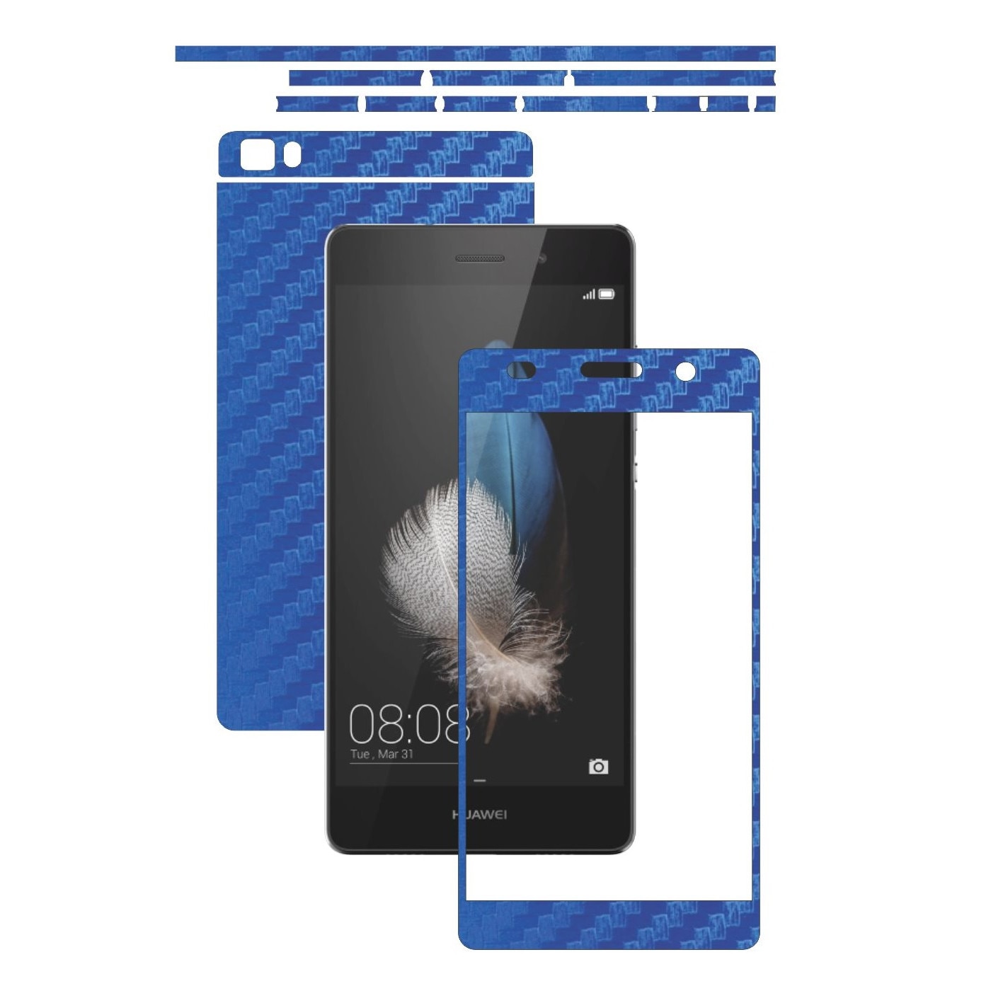 Folie de protectie Carbon Skinz, Husa de tip Skin Adeziv pentru Carcasa, Carbon Albastru dedicata Huawei Ascend P8 Lite