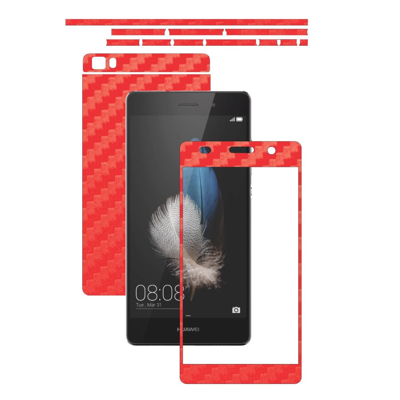 Folie de protectie Carbon Skinz, Husa de tip Skin Adeziv pentru Carcasa, Carbon Rosu dedicata Huawei Ascend P8 Lite