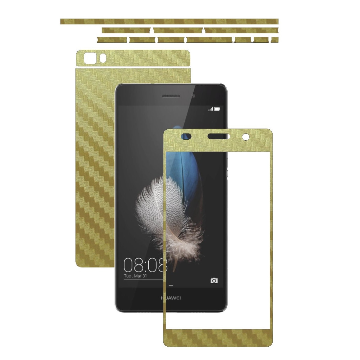 Folie de protectie Carbon Skinz, Husa de tip Skin Adeziv pentru Carcasa, Carbon Auriu dedicata Huawei Ascend P8 Lite