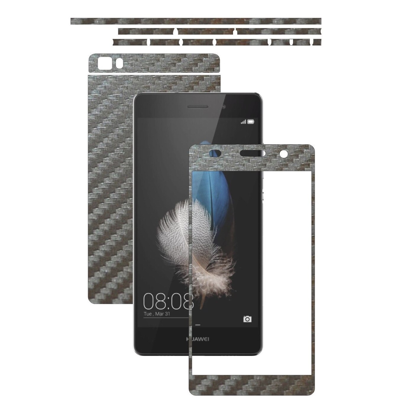 Folie de protectie Carbon Skinz, Husa de tip Skin Adeziv pentru Carcasa, Carbon Gri Argintiu dedicata Huawei Ascend P8 Lite