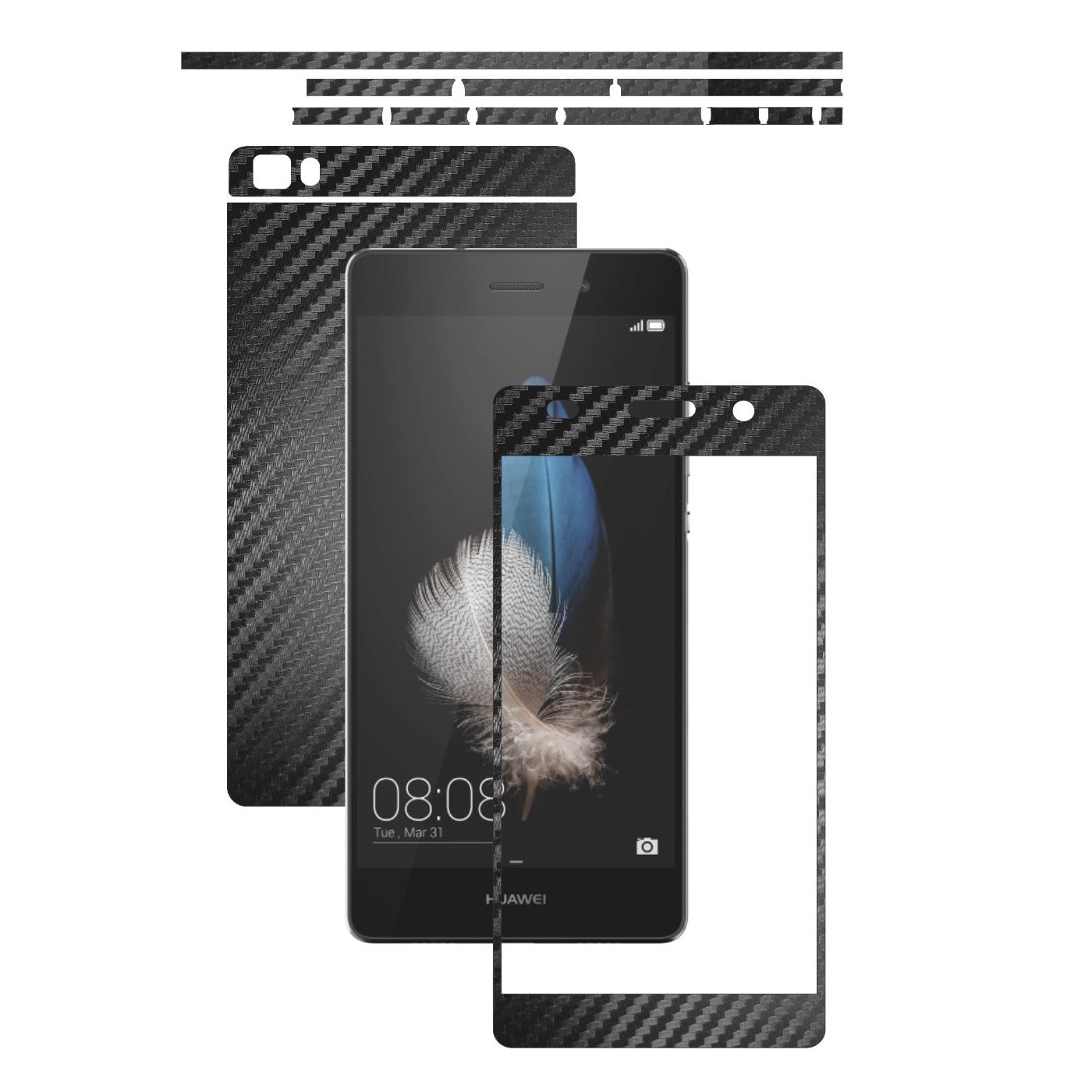 Folie de protectie Carbon Skinz, Husa de tip Skin Adeziv pentru Carcasa, Carbon Negru dedicata Huawei Ascend P8 Lite