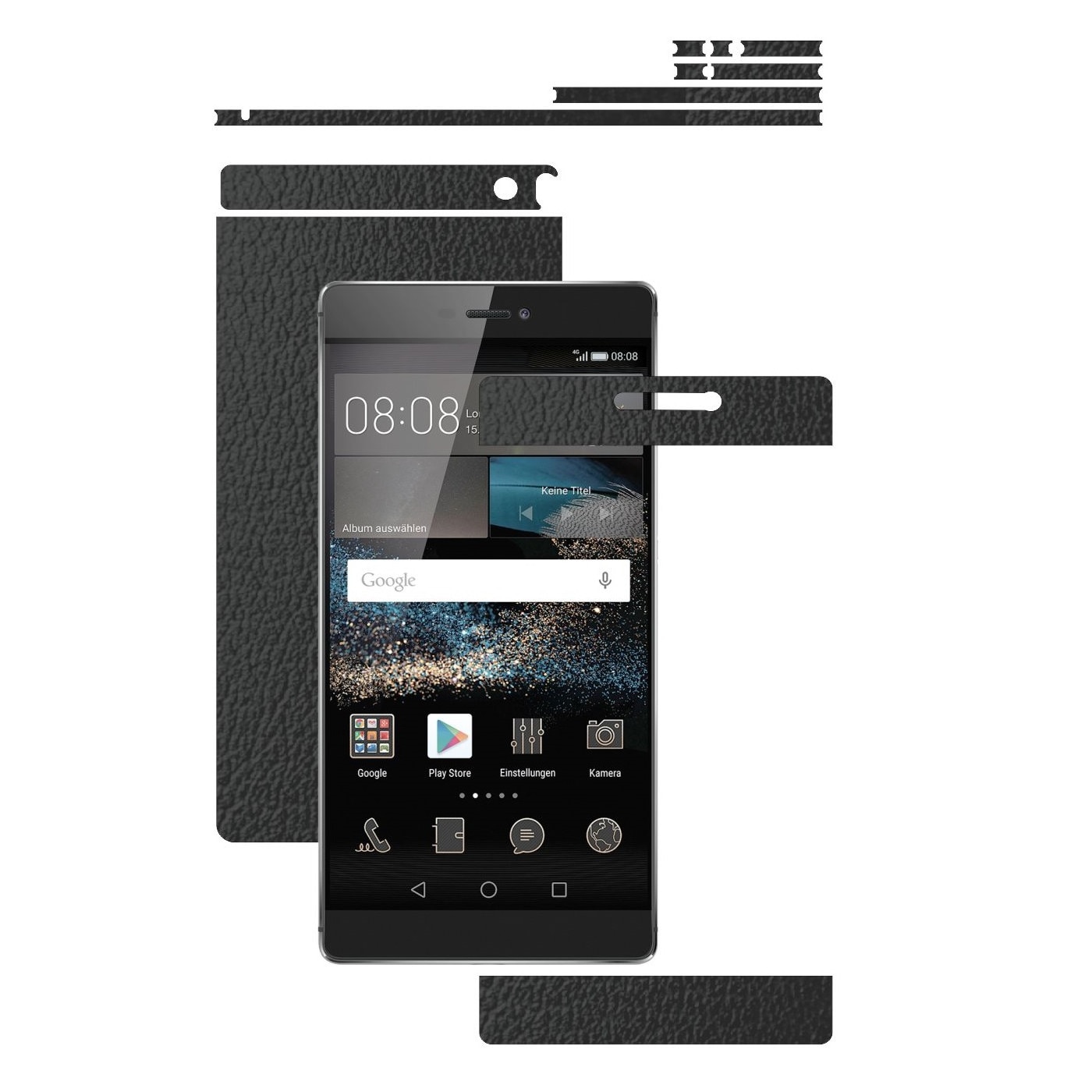 Folie de protectie Carbon Skinz, Husa de tip Skin Adeziv pentru Carcasa, Piele Neagra dedicata Huawei Ascend P8