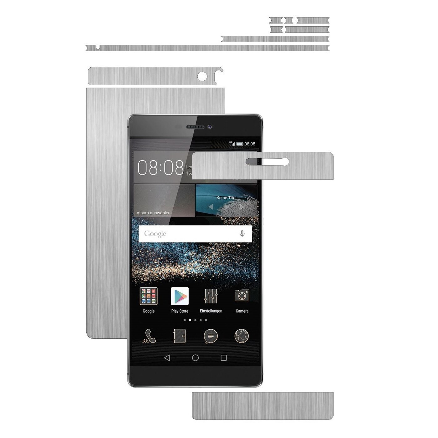 Folie de protectie Carbon Skinz, Husa de tip Skin Adeziv pentru Carcasa, Brushed Argintiu dedicata Huawei Ascend P8